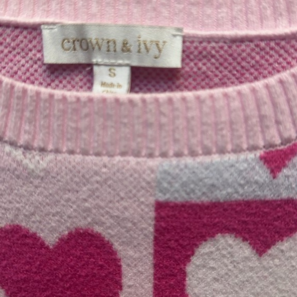 crown & ivy Pink and Hot Pink Heart-Check Crewneck Sweater - Picture 2 of 3